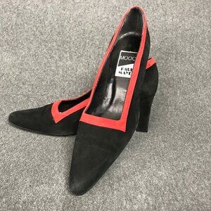 Paul Mayer Moods Black Suede Red Trim Pointed Toe 2.5" High Heels Pumps Sz 5.5 B